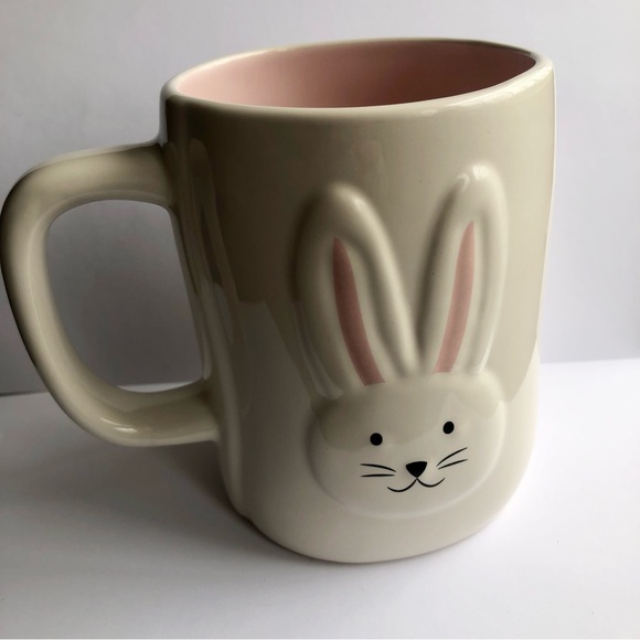 Rae Dunn Hunny Bunny Ceramic Mug Cream with Pink Interior NWOT 2 sided - Picture 2 of 6